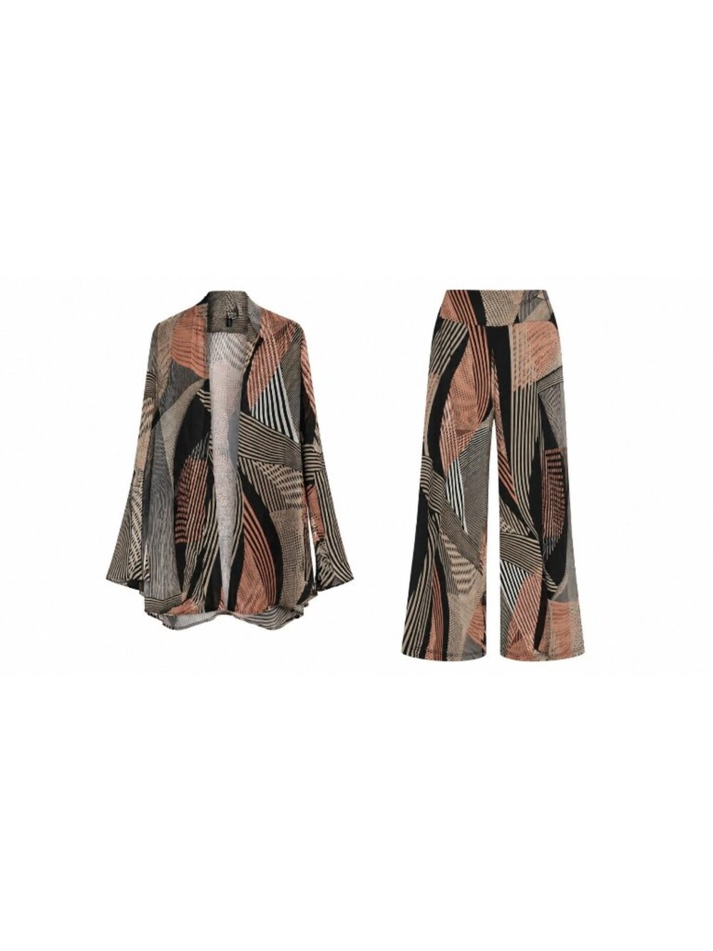 Analili L Two Piece Set Geometric Wide Leg Pants Tunic Blouse Top Palazzo USA